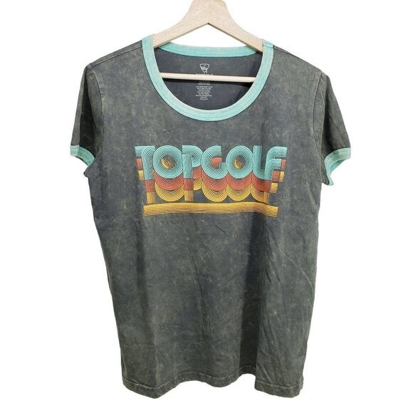 NEW Topgolf Graphic Tee Ringer T-Shirt Retro Style Top Gray Blue Size M NWOT - Picture 1 of 4